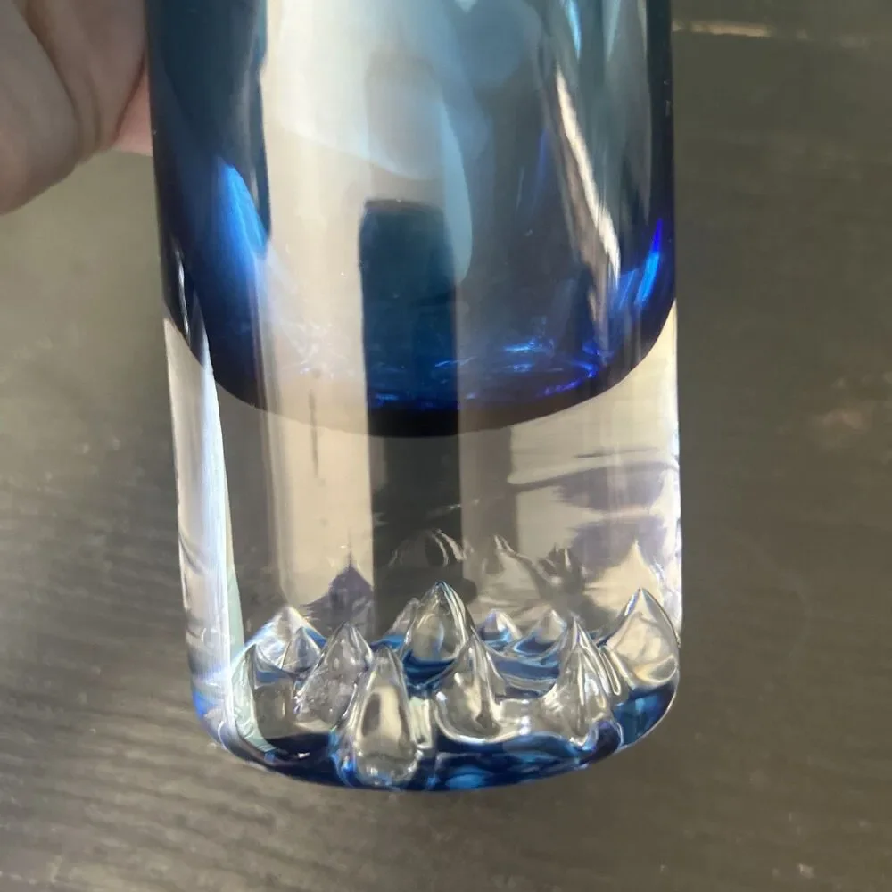 Cobalt Blue Art Glass  Vase Heavy Bottom Peaks